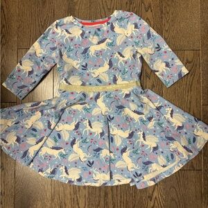 Mini Boden Unicorn Print Dress in Blue and Cream size 2/3